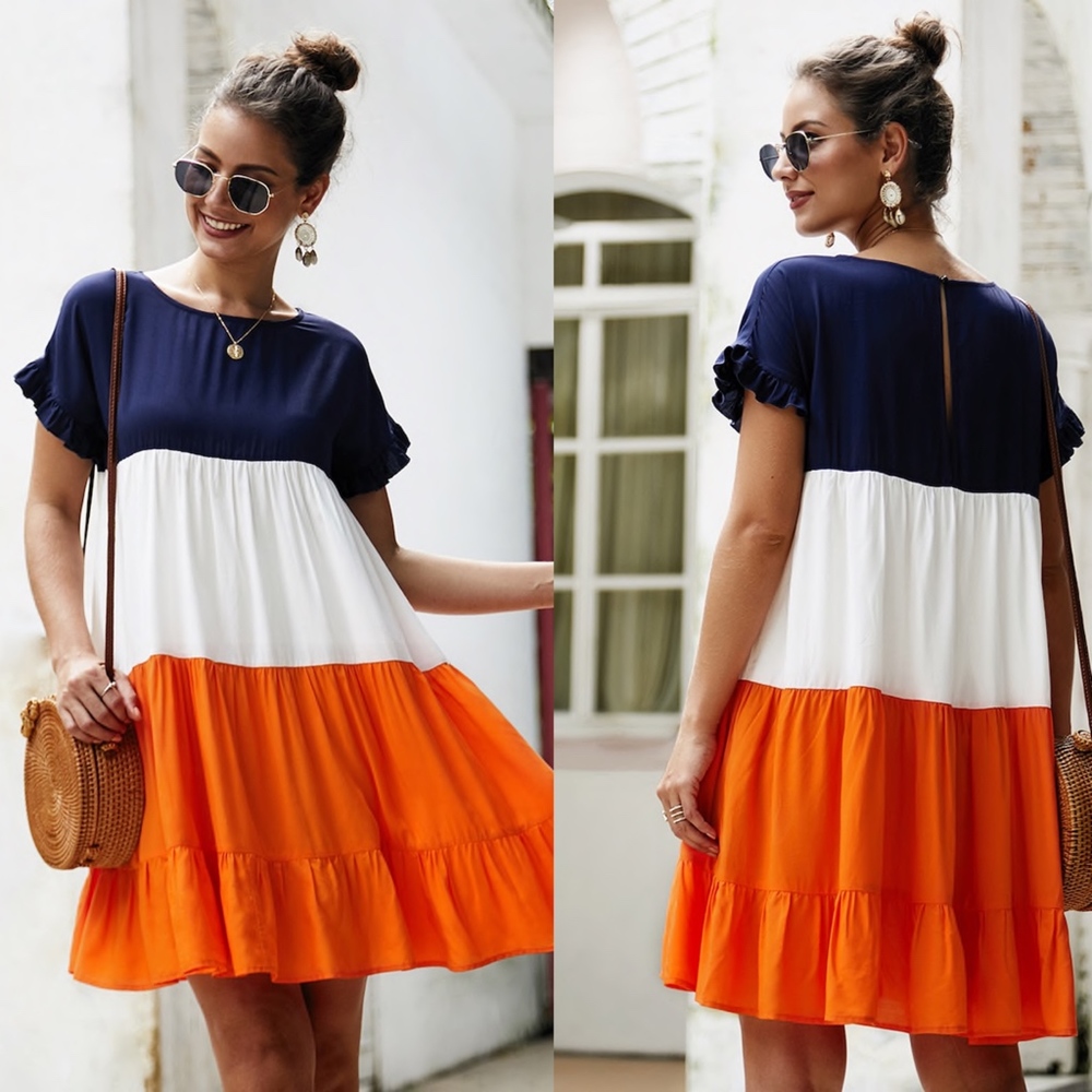 RILEY Color Block Ruffle Hem Dress - Picture 2 of 3
